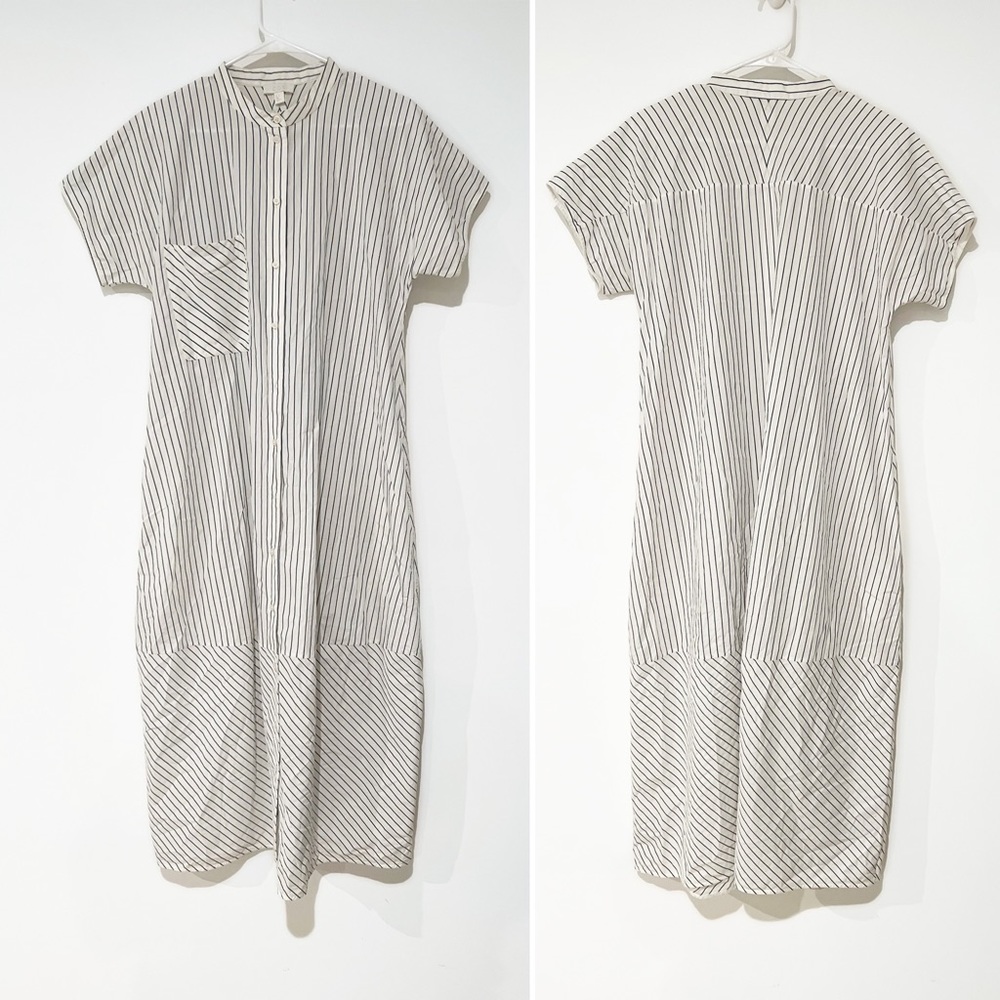 COS 100% Cotton Striped Poplin Shift Lagenlook Midi Lightweight Dress size 10